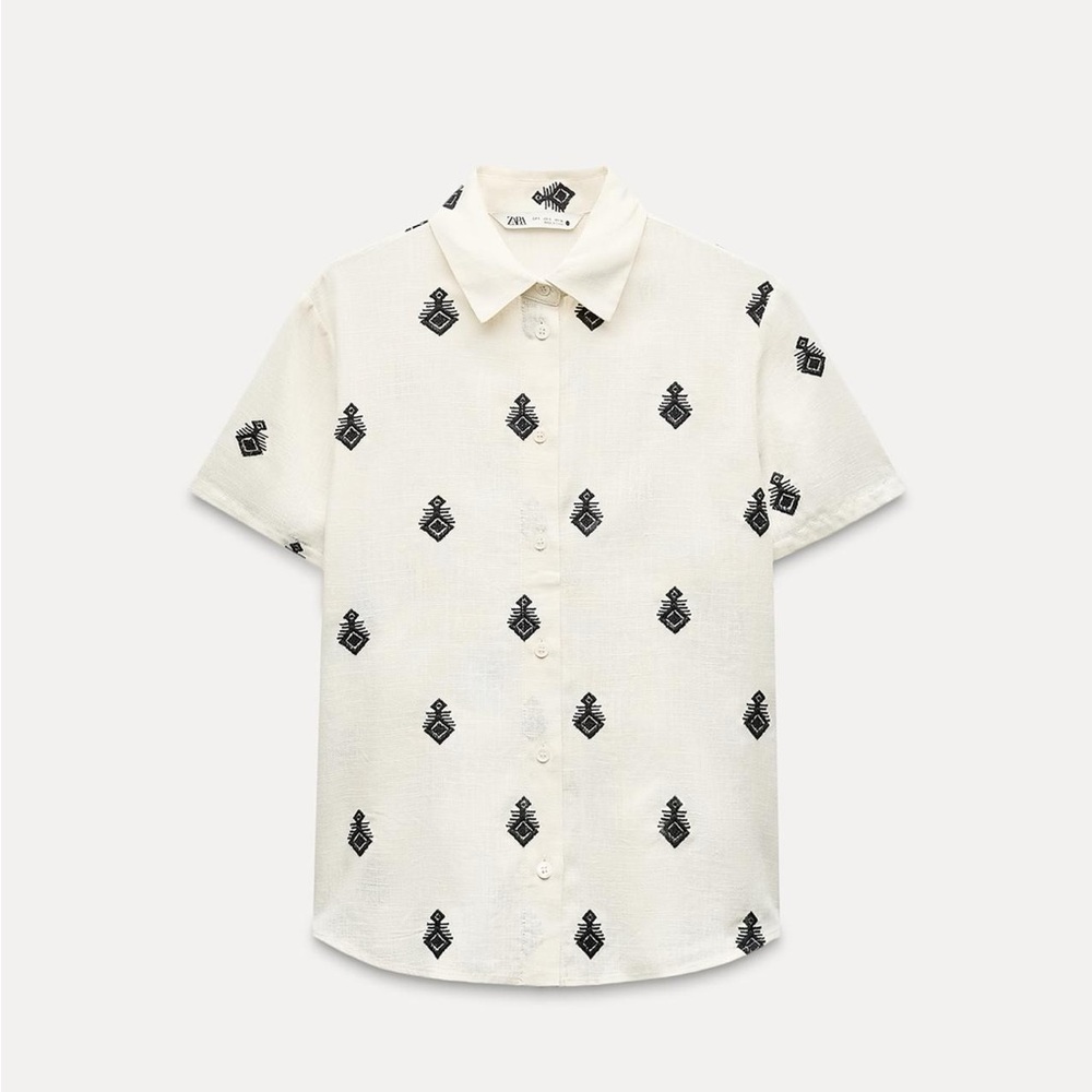 NWT Zara contrast embroidered shirt linen